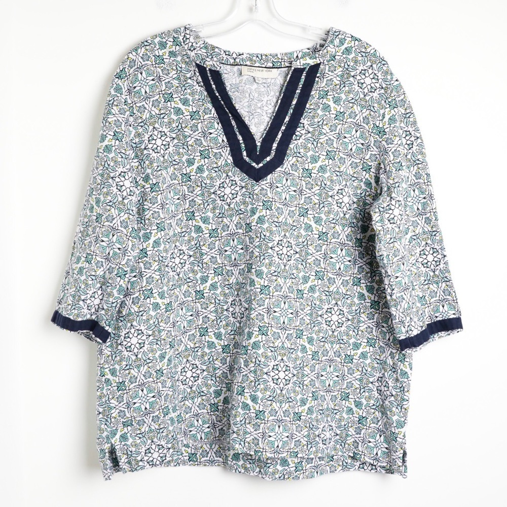 100% linen blouse Jones New York breezy v-neck XL loose fit top tunic popover